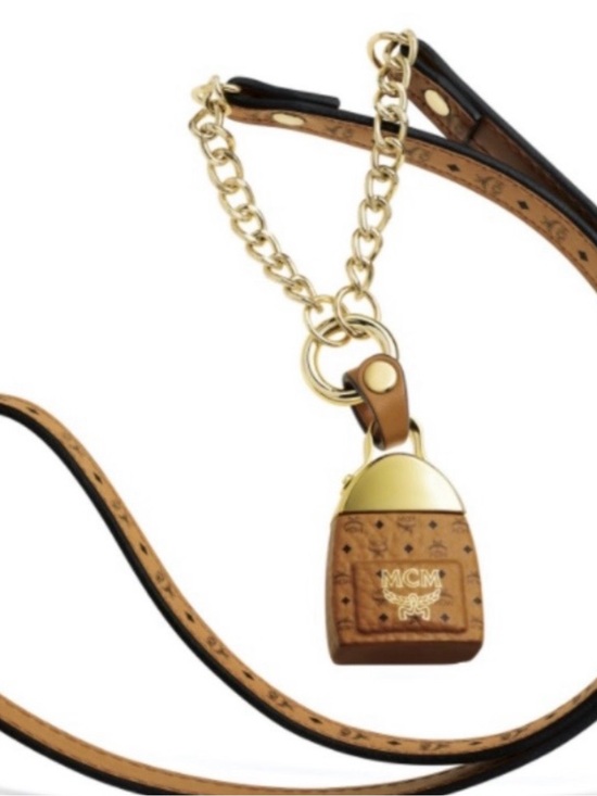 MCM Other - MCM Cognac Logo Leather Keychain with Gold Chain